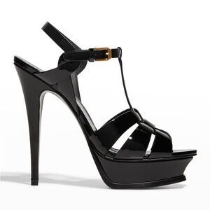 Saint Laurent tribute black patent platform sandals size 8